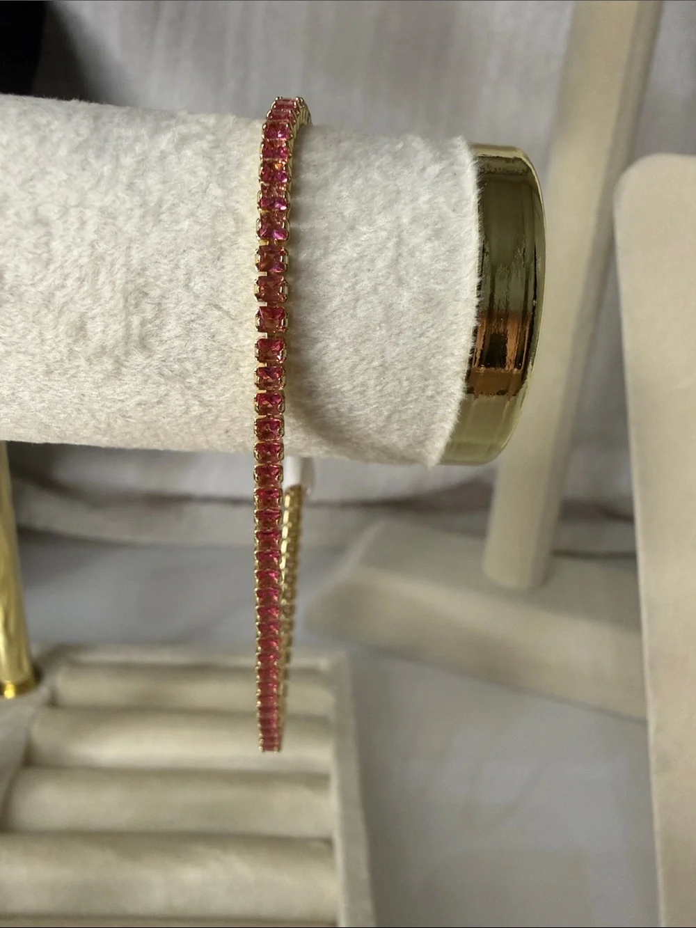 Gold Pink Tennis Bracelet - Elegant Women's Jewelry